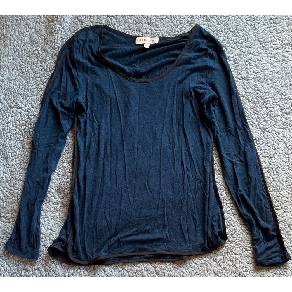 Philosophy Large Blue & Black Long Sleeve Top.
